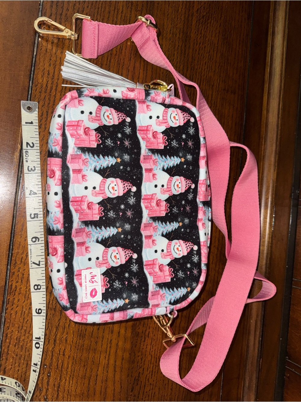 Pink Snowman Mini Crossbody Bag with Tassel